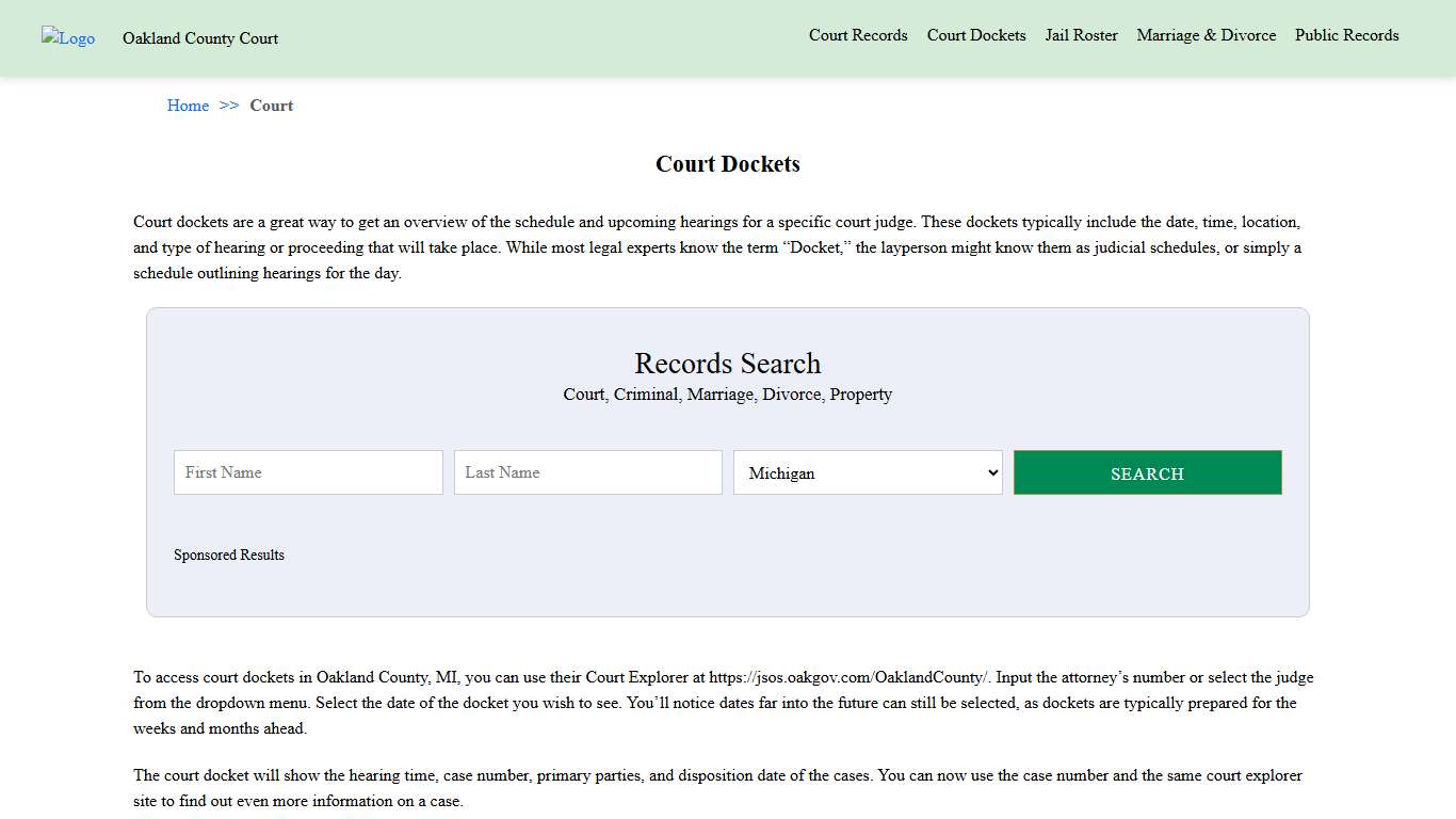 Court Dockets Oakland County Court
