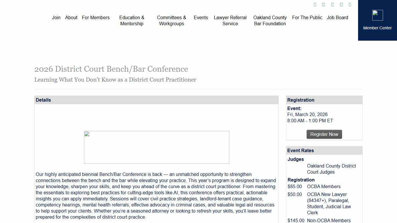 2026 District Court Bench/Bar Conference - OCBA Calendar